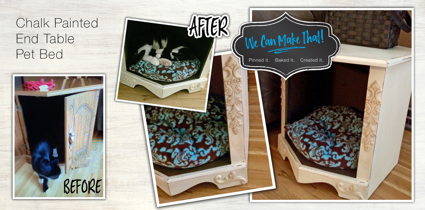 chalk paint 80's end table pet bed | before after