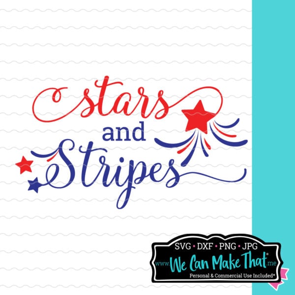 Red and blue Stars and Stripes in script with stars.