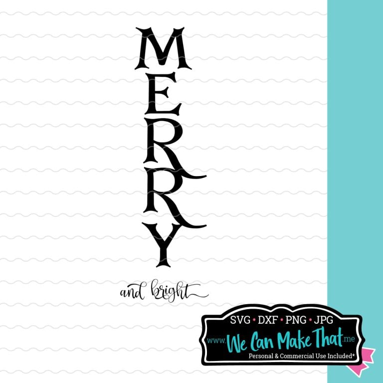 Merry and Bright SVG design against a white lined background.