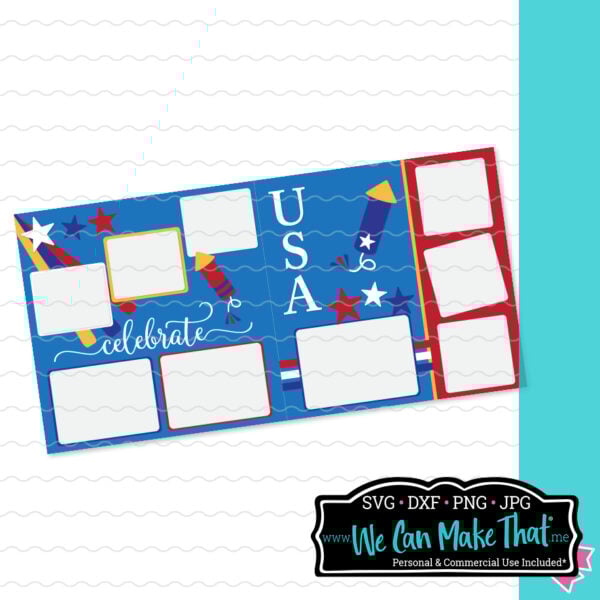Mockup of red, white and blue scrapbook firecracker USA SVG files.