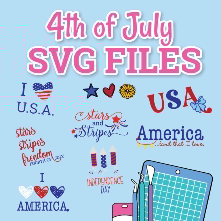 College of 4th of July SVG cut files on a light blue background with cricut tools.