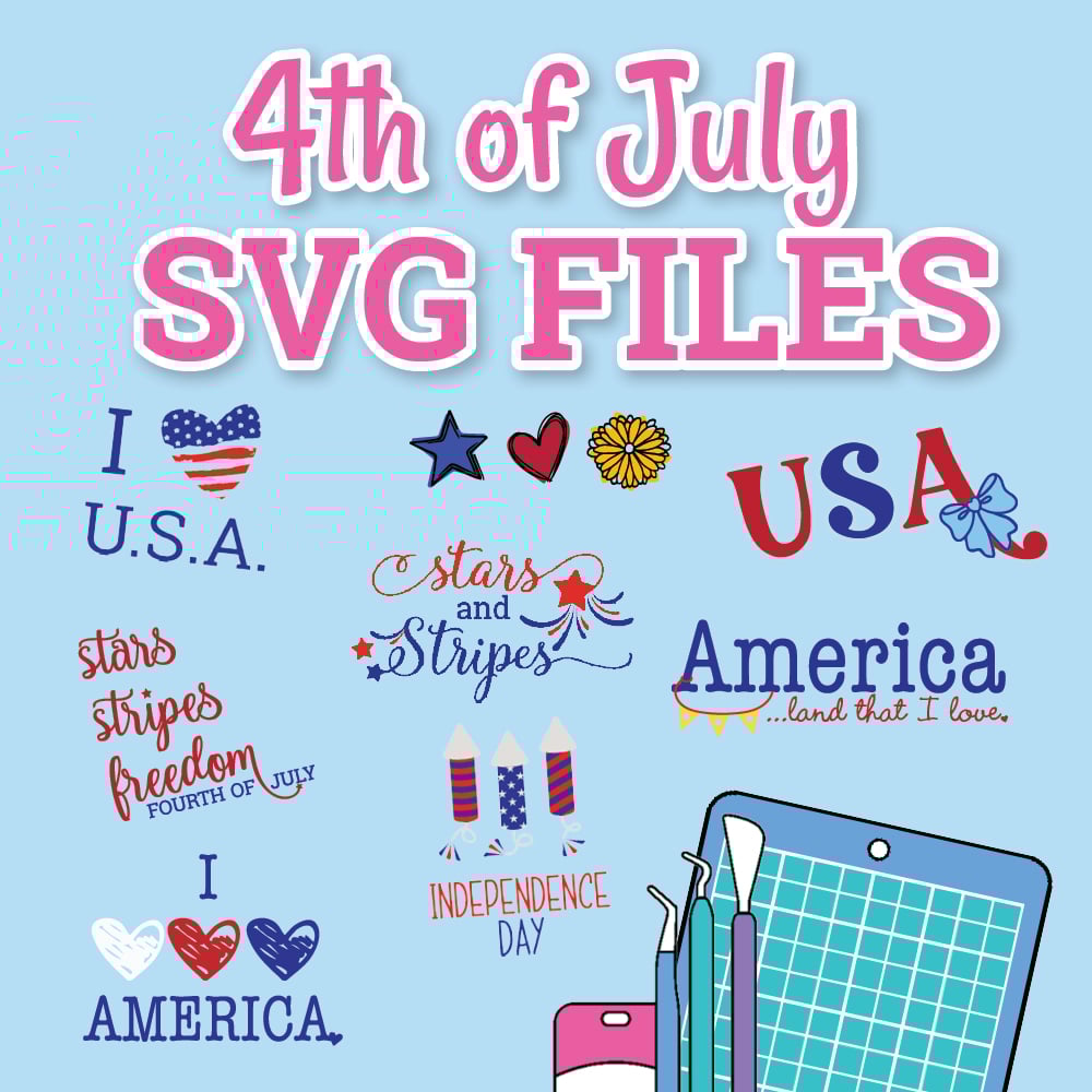 College of 4th of July SVG cut files on a light blue background with cricut tools.