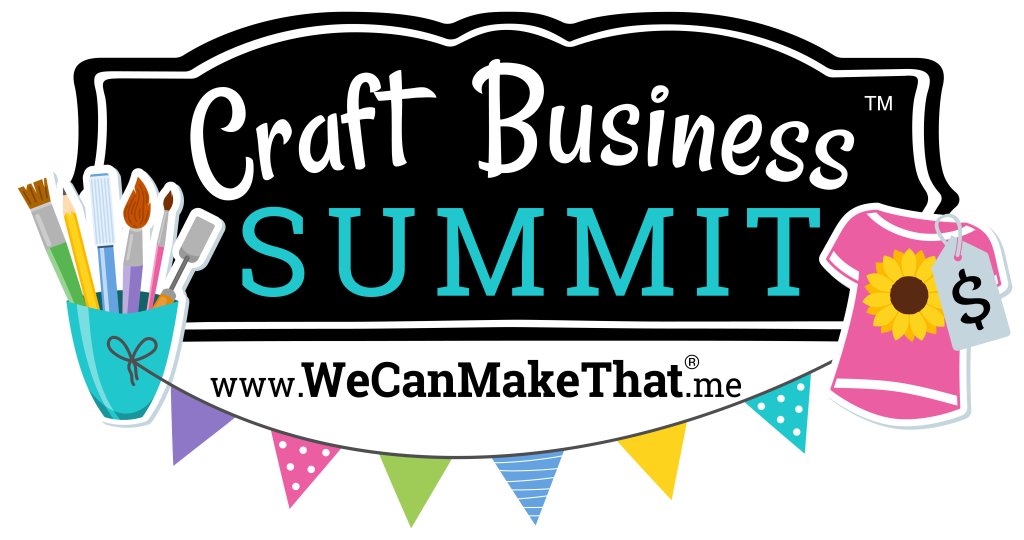 Craft Business Summit logo with colorful banner, tshirt, and jar of pens