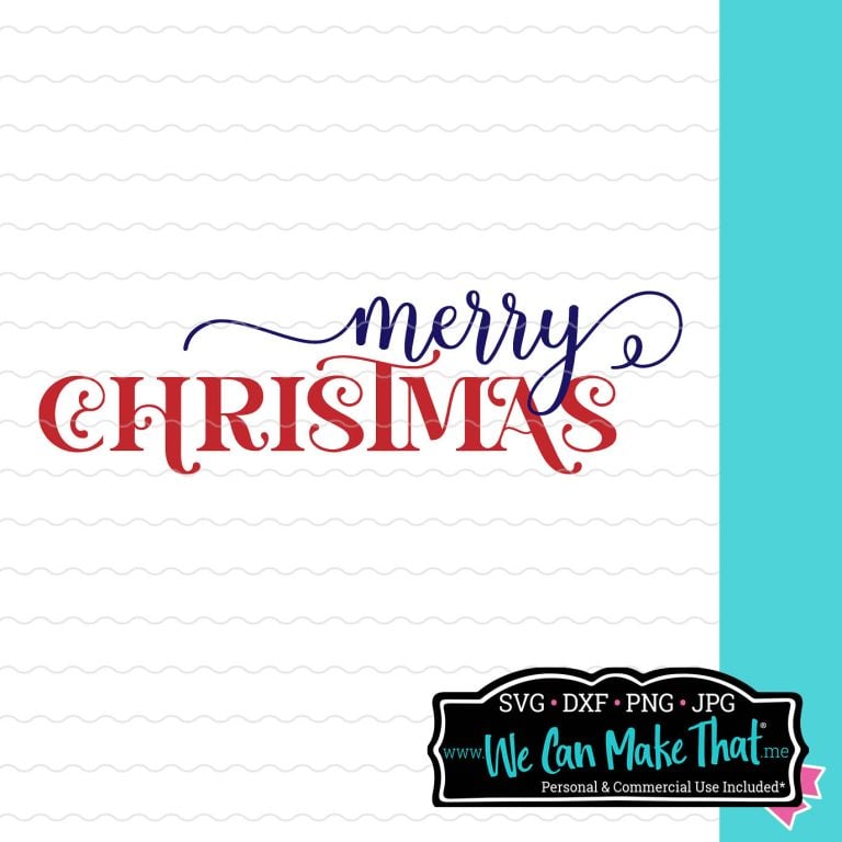 White lined background with “Merry Christmas” in red and blue cursive text, adorned with decorative swirls. At the bottom right is the We Can Make That logo.