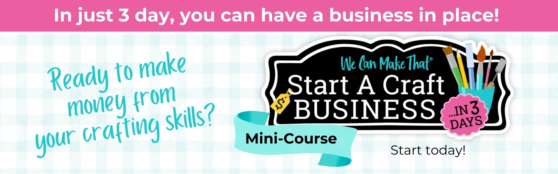 Logo on teal buffalo checkered backgroup, ad.