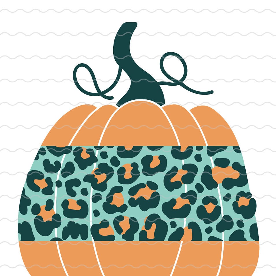 Cheetah-themed pumpkin design against a white lined background.