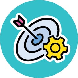 Target Light bulb icon on teal circle.