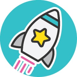 Rocket Ship icon on teal circle.