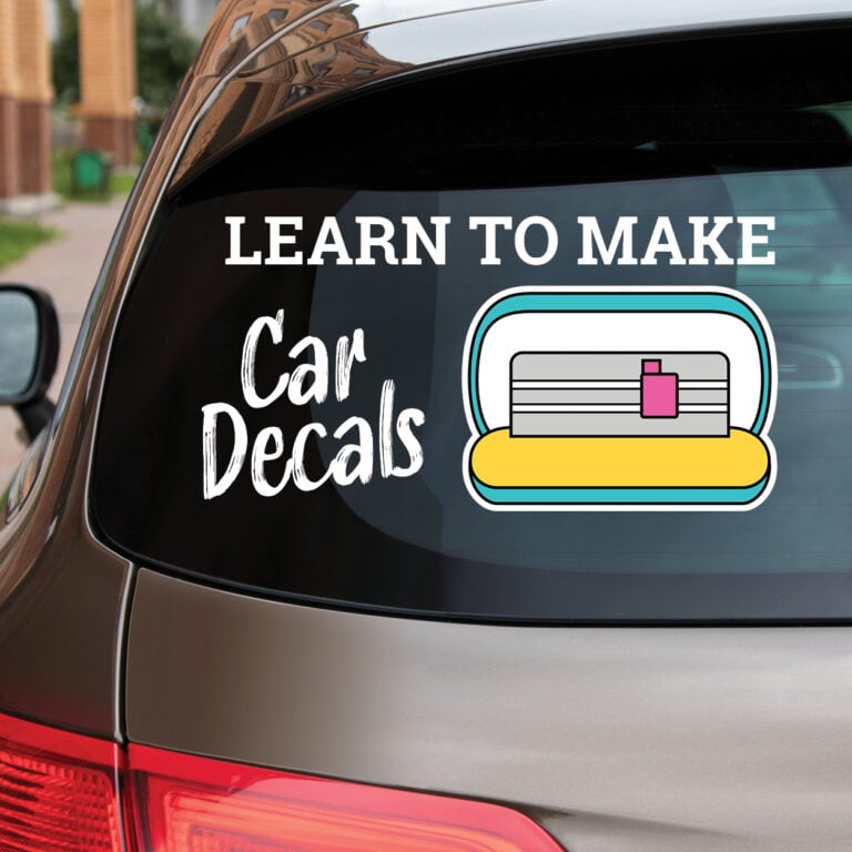 Can window with text about Car decals with a Cricut Joy icon.