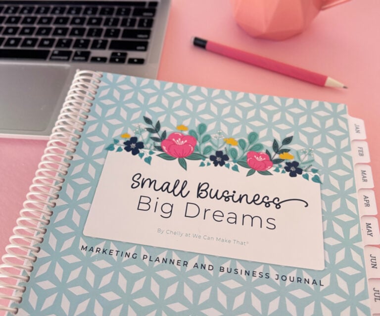 Small Business Planner cover on pink background.