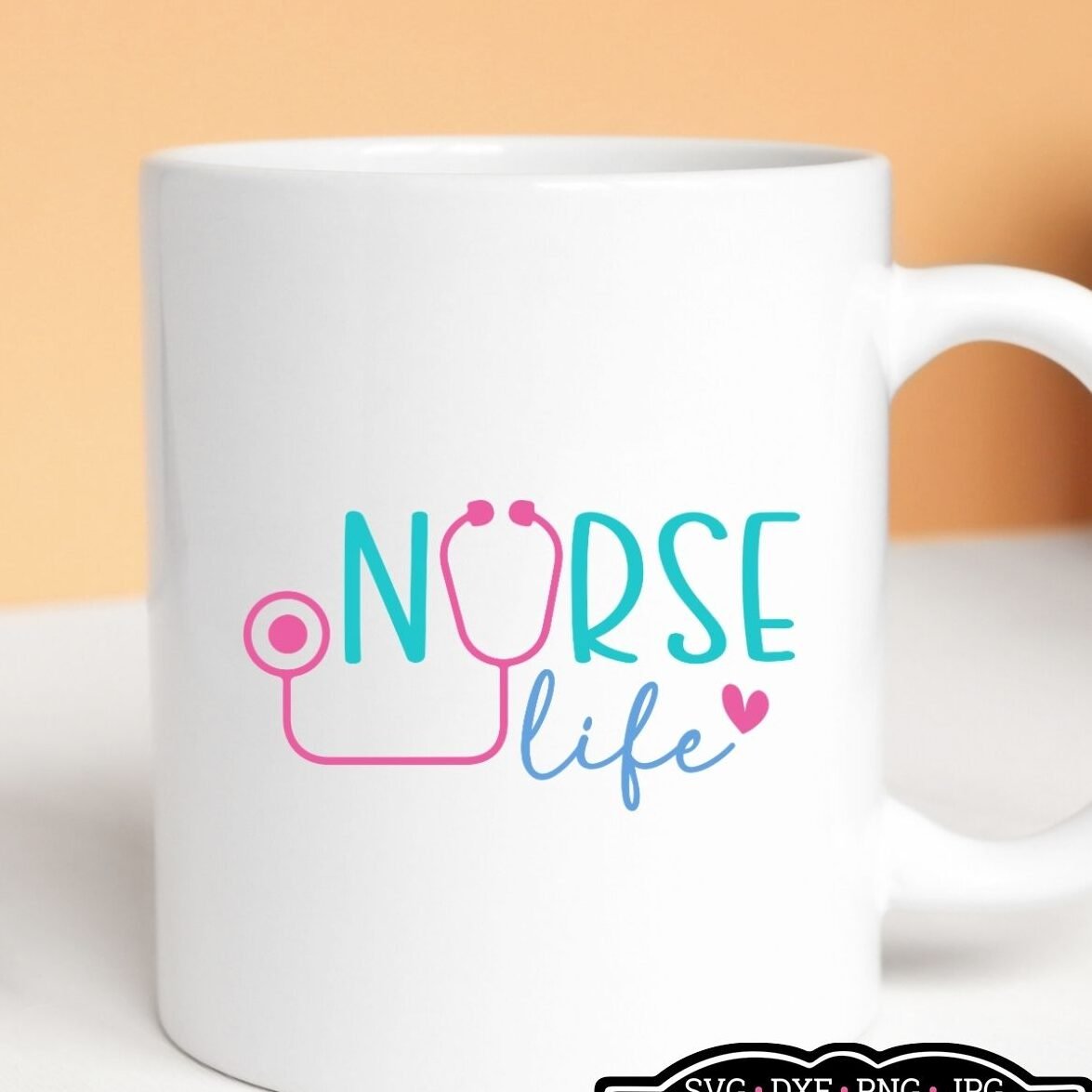 White much mockup with a nurse SVG design, Nurse Life.