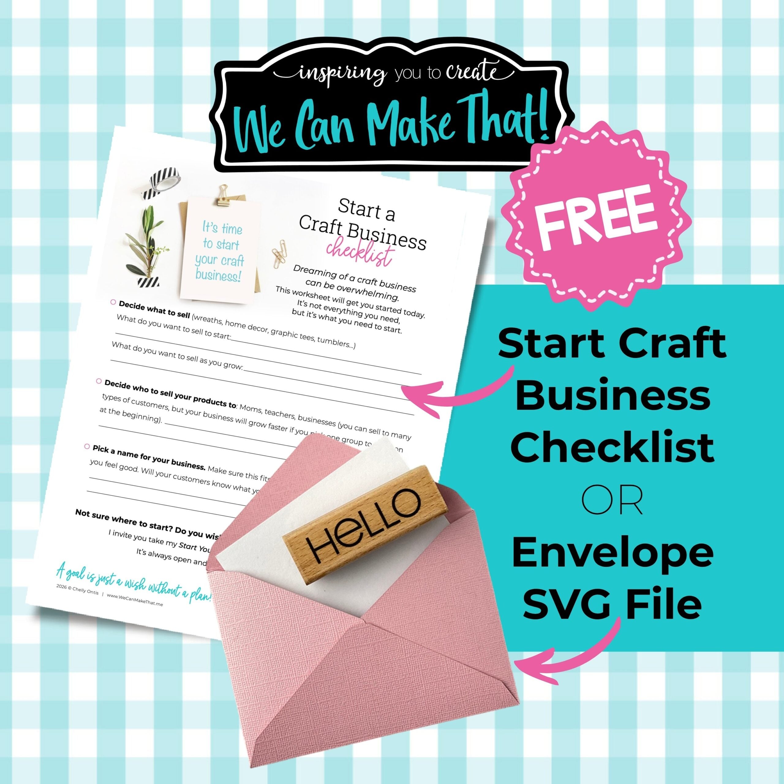 Buffalo check teal background and envelope and checklist mockups.
