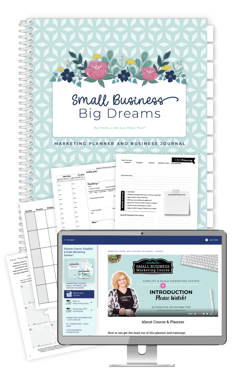 Small business computer and planner collage.